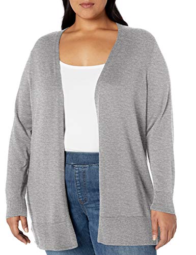 Amazon Essentials Women's Plus Size Lightweight Open-Front Cardigan Sweater, Light Grey Heather, 3X