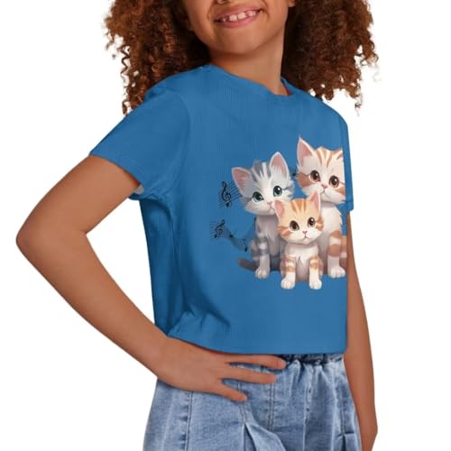 Image of Girl Crop Top Shirts for Summer Cute T Shirts Short Sleeve Tees for Kids 5-16