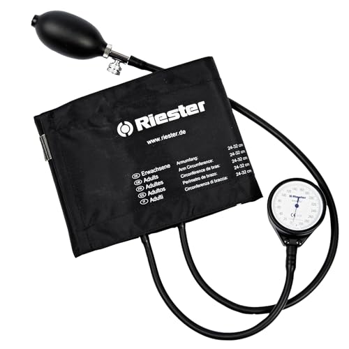 Riester - Sfigmo Exacta sfigmomanometro palmare in metallo a 2 tubi, con manometro analogico, quadrante ampio, per adulti, misurazione pressione sanguigna arteriosa minima e massima, 32750