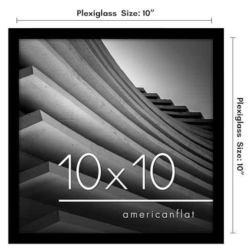 Americanflat 10x10 Picture Frame with Shatter-Resistant Glass - Streamline Collection - Thin Border Square Frame for Tabletop and Wall Display - Hanging Hardware and Easel Stand Included - Black