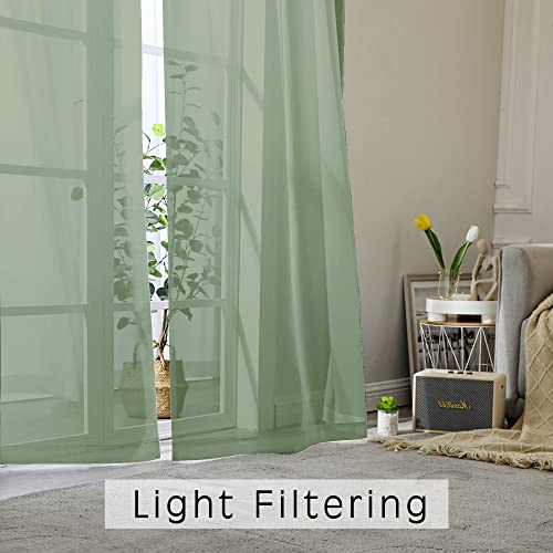Image of OWENIE Sage Sheer Kitchen Valance for Windows Set of 2, Short Modern Rod Pocket Voile Valance Curtain Window Treatment Decor for Living Room Bathroom Cafe Laundry Basement, 42 inch W x 14 inch L