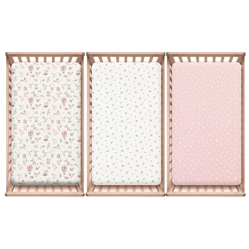 Image of PHF 3 Pack Soft Floral & Animal Crib Sheets Fitted, Comfy Breathable Baby Sheets for Boys Girls, 28x52 Inches Fits Standard Crib and Toddler Mattresses, Floral & Animal