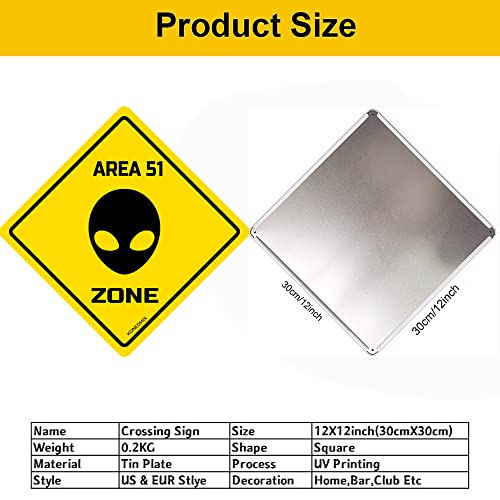 Image of Area 51 Zone Crossing Sign Metal Tin Sign Yellow Wall Decor 12X12inch | Novelty Bar Club Country Home Coffee Shop Indoor& Outdoor Signs