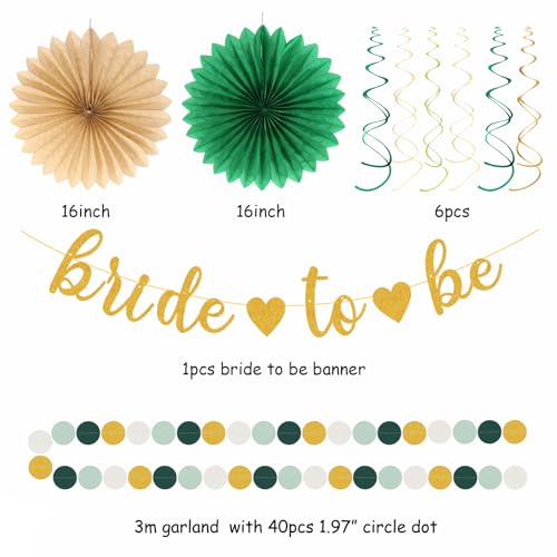 Image of Sage Green Champagne-Gold Bachelorette Party-Decorations - 21pcs Baby Bridal Shower Banner Garland, Bride To Be Paper Streamers Lanterns,flower Tissue Pom Poms Fan,Wedding Backdrop Decor Huglony