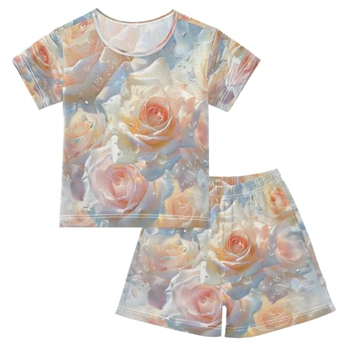 senya Short Sleeve Pajamas Sets Summer Cotton Sleepwear Light Blue Roses