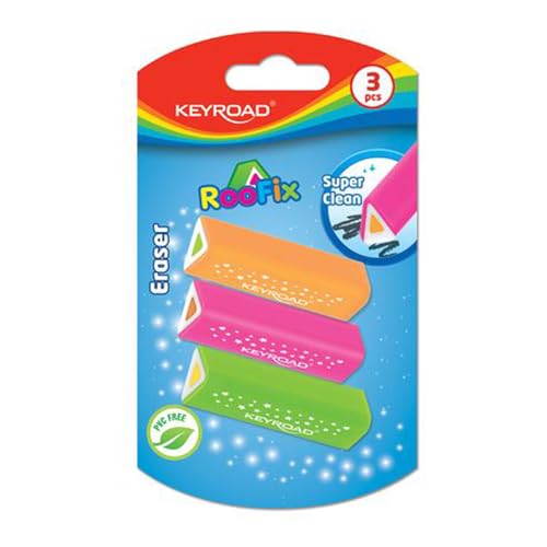 Keyroad Roofix KR971813 Lot de 3 gommes universelles triangulaire/blister/couleurs mélangées/en caoutchouc thermoplastique de qualité supérieure pour enfants Petite gomme amusante