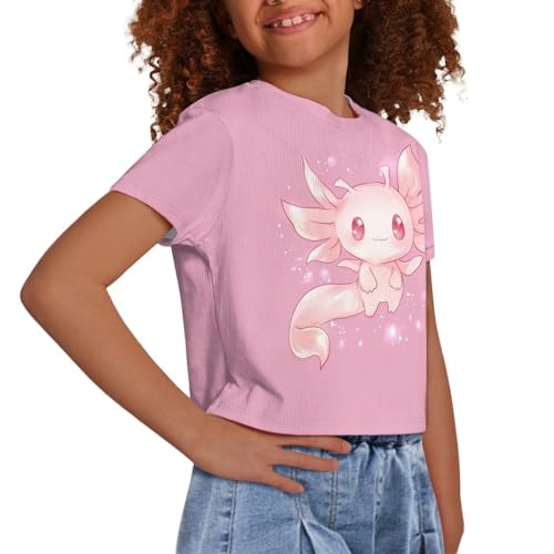 Image of Girls Summer Crop Top Outfits Short Sleeve T Shirts Kids Cute Clothes Tees Blouse