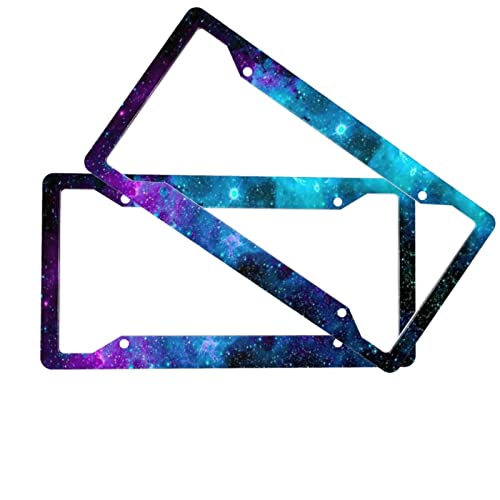 License Plate Frames Galaxy Fashionable Starry Sky Night Car Tag Holders Aluminum Composite Colorful Design License Plate Frame 4 Holes 4 Screws 2 Pcs Set #TOP1