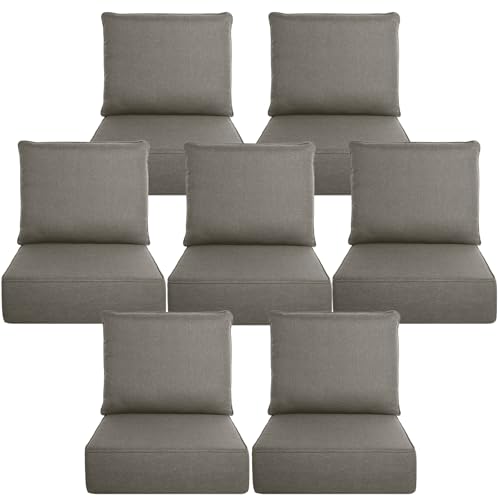 Image of Luxury 6 inch Thick Outdoor Cushion Set 7-24x24 Patio Furniture Cushions with 28D High-Density Foam, Water-Resistant & Fade-Resistant Fabric, Removable Covers for Patio Furniture Sofa Couch -Grey