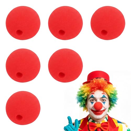 6 Narices de Payaso de Espuma Roja, 50mm Nariz de Esponja Suave para Disfraz de Circo, Carnaval, Halloween y Fiestas Infantiles, Accesorios de Payaso para Niños y Adultos
