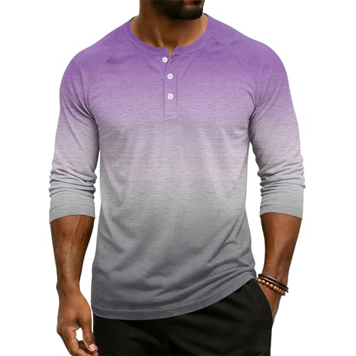 Mens Printed 3/4 Sleeve Blouses 3 Button Crew Neck Pullover Tops Comfortable Casual Loose Fashion Henley Shirts