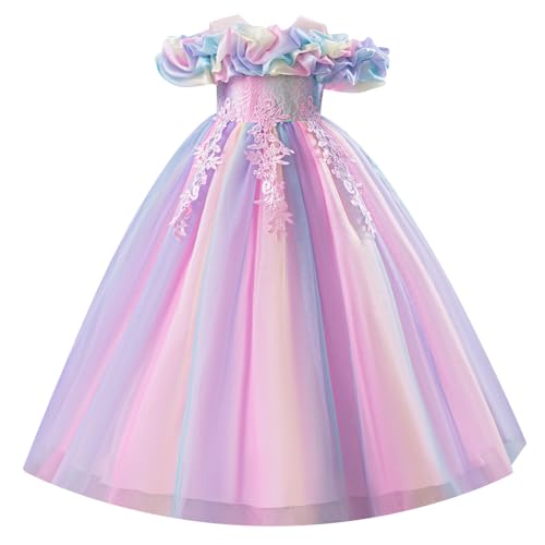 EFOGEP Blumenmädchen Maxikleid Spitze Stickerei Kalte Schulter...