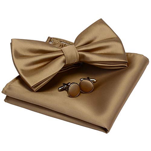 Image of GUSLESON Men's 3-pc Solid Color Bow Tie Gift Set - Double‑Fold Pre-Tied Bow Tie, Pocket Square, Cufflinks - Wedding Formal Party