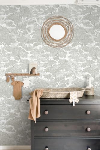 Papel tapiz moderno extraíble y lavable con diseño de árbol gris 8