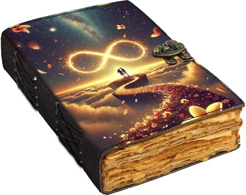 Image of Mr KRAFT Handcrafted A5 120 GSM Premium White Paper Infinite Love Couple UV Print Diary Leather Journal With Unique Love Print Writing Diary Notebook Unruled Diaries For velentine gift -5x7(Infinite2)
