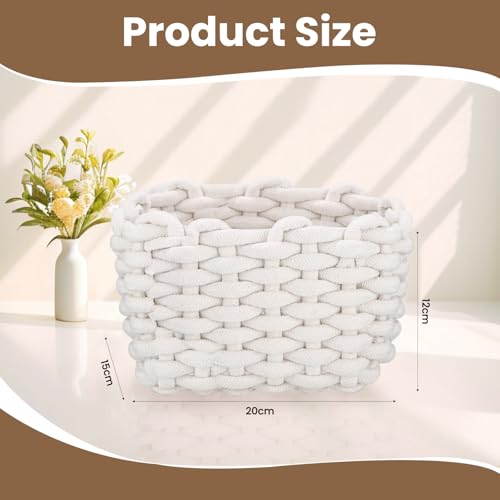 2er Set Aufbewahrungskorb Geflochten Baumwolle Strickkorb,Aufbewahrungskorb Weiß, für die Speicherung Kleiner Haushaltsartikel, für Schränke,Bad,Küche