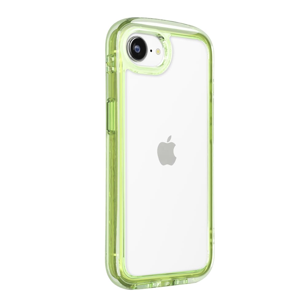 iPhone16e 用 エアクッションケース ケース ストラップホール 背面クリア 耐衝撃 エア ネオングリーン PG-25KAR06GR