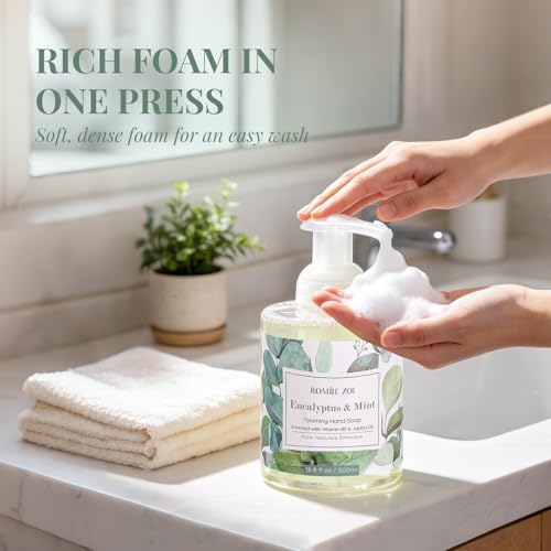 Image of ROMIIE ZOI Foaming Hand Soap, Eucalyptus & Mint, 500ml / 16.8fl.oz | With Gift Box, Gentle cleansing, nourishes skin without drying