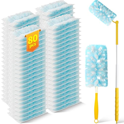 Image of 80 Count Duster Refills with 1 Short Handle & 3 ft Extendable Handle, Compatible with Swiffer Duster, 180 Disposable Microfiber Cleaning Dusters, Unscented