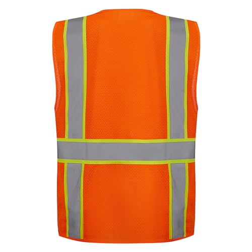 SV2400, ANSI/ISEA Class 2, Safety Tricot/Mesh Vest, Reflective w/Yellow binding, Zipper, Pockets, Neon Orange2