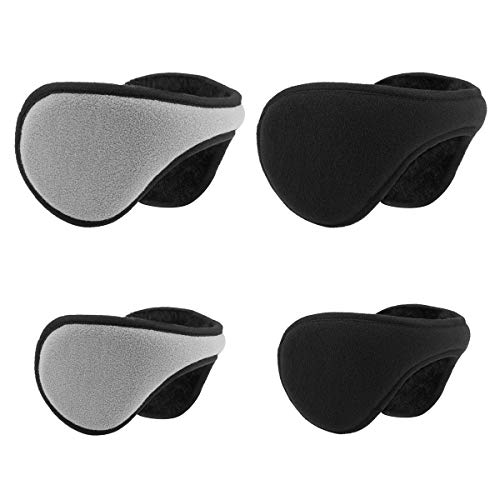 Metog Unisex 4in1 Pack Ear Warmers Polar Fleece/kints Winter EarMuffs 2Grey/Black