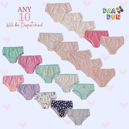 Image of Girls 100% Pure Cotton Briefs Panties (Pack of 10) | Soft Breathable Skin-Friendly Underwear for Kids | Comfortable Elastic Waist Innerwear for Girls | Multicolor Assorted