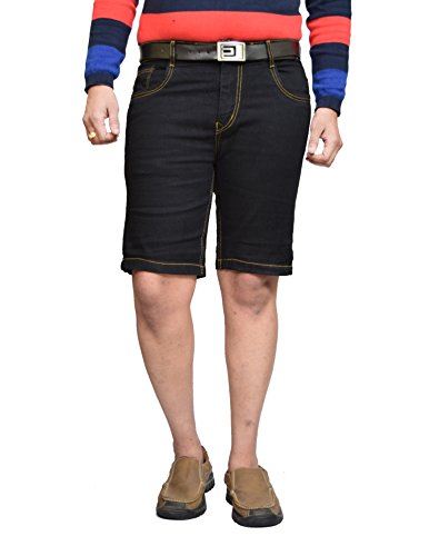 Black Stretchable Cotton Lycra Slim Fit Men's Denim Shorts(Bermuda)/3/4 th-image-38