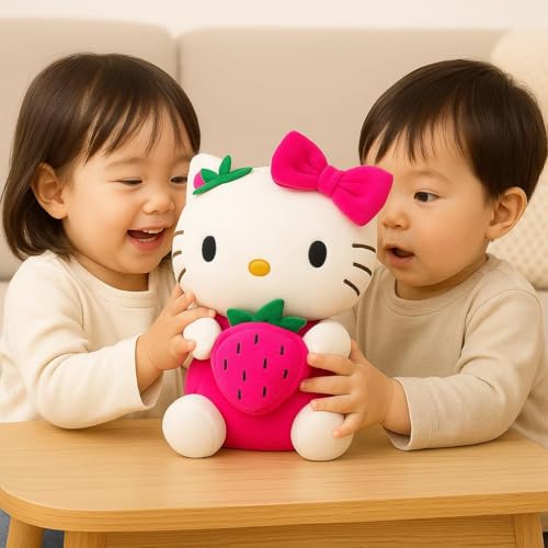 Image of Tinytotem Soft Toys Plush Stuffed Hello Kitti Strawberry Cat Doll for Daughter Kids Boys Girls Large Size Teddy Cute Kitti Kids Birthday Gift (Red) (Size 30 CM)