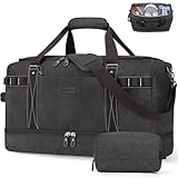 ZOMFELT Travel Duffle Bag for Men, 55L Waterproof Canvas Overnight Duffel Bag with Removable Dividers & Shoe Compartment, Carry On Weekender Gym bag, Multi-Pocket & Vintage Design (Washed Black)