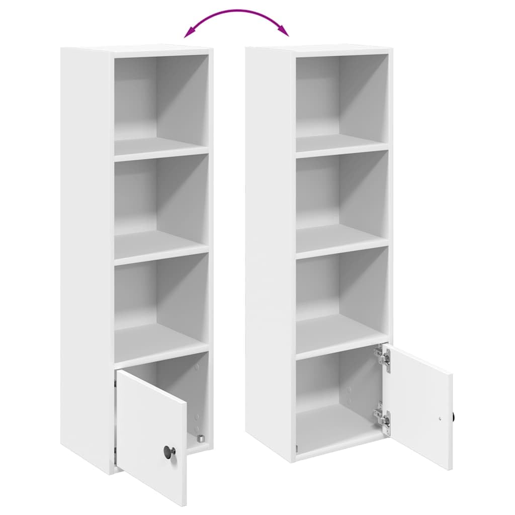 Bücherregal Weiß 31x24x102 cm Holzwerkstoff | Mehrere Böden, Tür links oder rechts montierbar, Vielseitig einsetzbar, Pflegeleicht mit feuchtem Tuch