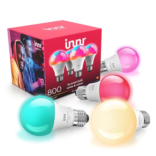 innr Zigbee E27 Smart Lampe funktioniert mit Hue* und Alexa (Bridge erforderlich) White & Color 16 Million Farben Smart Home Glühbirne Dimmbar 880 Lumen 4 Stück