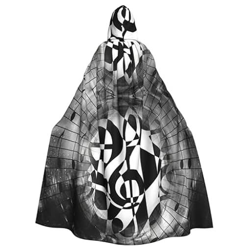 YQxwJL Disfraz de carnaval con temática musical con estampado de clave musical, regalo para hombres y mujeres, capa medieval con capucha, ropa de abrigo | Ya disponible en tu tienda friki favorita! En mundofriki.es!