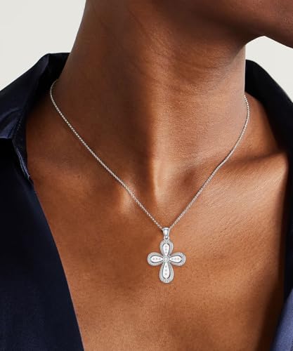 Diamond Cross Necklace for Women 925 Sterling Silver Lab Grown Diamond Religious Cross Pendant D Color VVS Clarity 18K White Gold Plated2