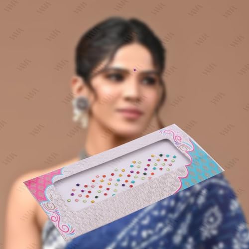 Image of VAMA Rhinestone Multi Color Crystal Stone Bindi kumkum Sticker Diamond Cut Kundan Multicolour bindiya Bindis Set for Women (10 Cards)