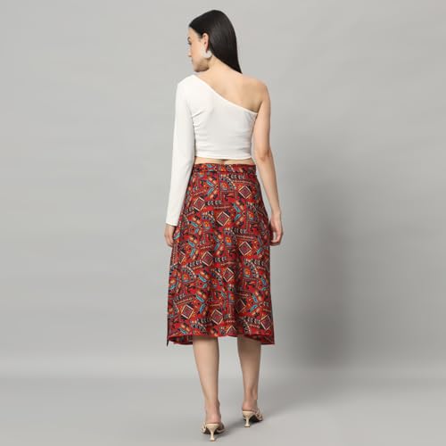 Image of GirlCode Women's Boho Floral Print Wrap Front Self Tie Knot Midi Skirt Women & Girls