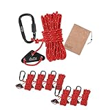 DaLaCa パラコード ガイロープ テントロープ タープロープ 反射材入り 太さ 4ｍｍ 長さ 4ｍ 4本 / 8本 セット 耐荷重 300kg カラビナ 自在金具 収納袋 付き (レッド, 4mm/8本)