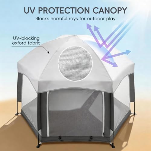 Image of Palopalo Black Pop Up Baby Beach Tent - UPF50+ Sun Protection Canopy & Mosquito Net, Instant Setup Portable Playpen for Indoor & Outdoor Play, Lightweight Pack and Play Yard