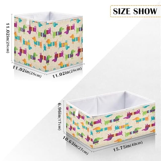 Rectangle Storage Box, Cute Dachshund Dog Foldable Fabric Storage Bin Portable Storage Basket for Book shelf Closet Laundry Room Nursery Home Office Decor, 15X10X6In