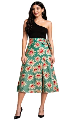 Image of GirlCode Women's Boho Floral Print Wrap Front Self Tie Knot Midi Skirt Women & Girls