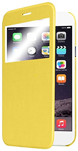 PASONOMI iPhone 6 Plus Case, [Smart Window View] Apple iPhone 6 Plus Folio Wallet Case - Slim Flip Leather Case for Apple iPhone 6+ iPhone Plus 5.5 Inch Smartphone (Yellow)