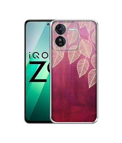 Image of Leaf Pattern Design Printed Silicon Soft TPU Back Case Cover for iQOO Z9 5G, Pink