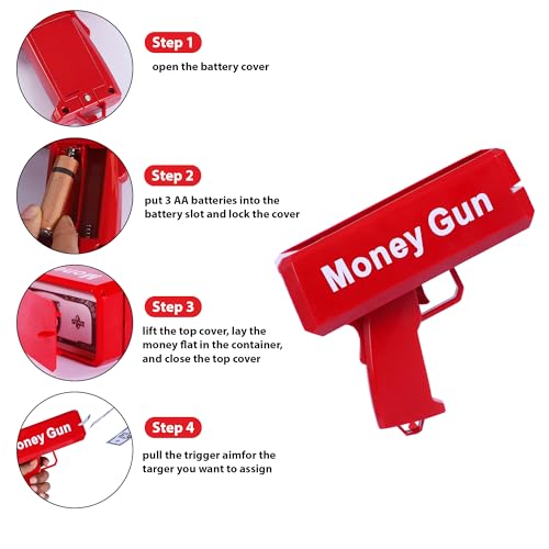 Image of Super Money Gun Cash Cannon for Wedding, Parties and Fun Includes Fake Dollars (2024) (RED Color)