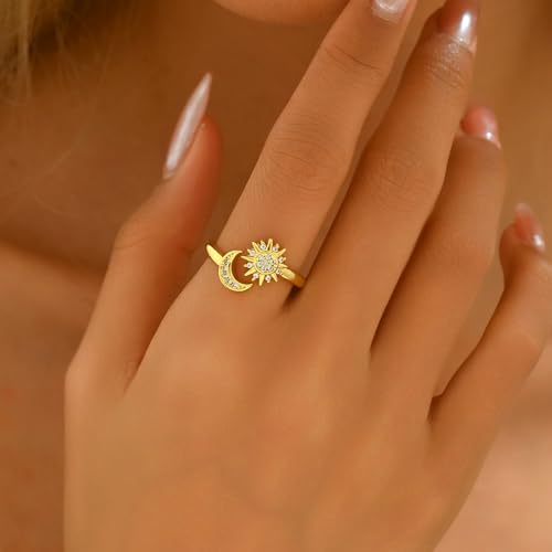 18K Gold Plated Cubic Zirconia Rings for Women Non Tarnish Dainty Stackable CZ Cross Moon Star Clover Leaf Open Ring Eternity Wedding Band Rings Jewelry4