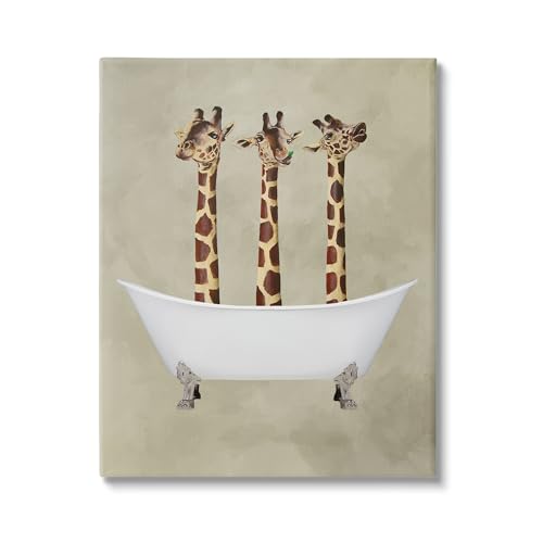 Image of Stupell Industries 'Three Giraffes In A Bathtub', Canvas Art, 36 x 48 Inches, Easy to Hang and Sturdy, Made in USA, by Coco de Paris