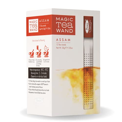 Image of Premiers Assam Tea, Single-Origin Robust & Malty Black, Magic Tea Wands Stick Infuser, 12 Wands, 30 g, White Box