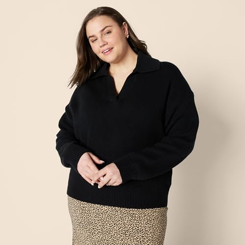 Image of Amazon Essentials Women's Regular-Fit Midweight Cotton Polo Pullover Sweater, Long Sleeve, V Neck, Collared