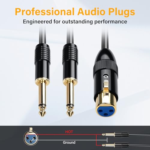 PNGKNYOCN XLR to Dual 1/4 TS Microphone Y Splitter Cable,3-Pin XLR Female to Dual 6.35mm Mono Male Audio Cable for Amplifier Mixer Microphone (0.5M/1.6FT - Image 2