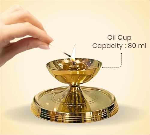 Image of DSH Brass Akhand Diya Decorative Brass Glass Oil Lamp and Tea Light Holder for Diwali Pooja and Gift Item. (XL)