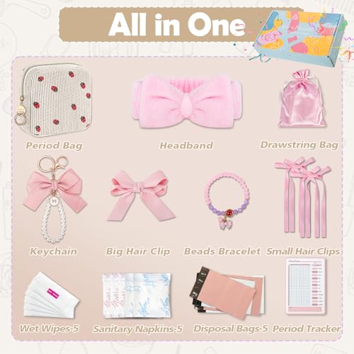 Image of First Period Kit for Teen Girls, Bow Tie Corduroy Cute Sanitary Napkin Storage Bag, Menstrual Pad Bag Tampon Holder for Purse, First Period Gifts, Birthday /Christmas Gifts (Strawberry)