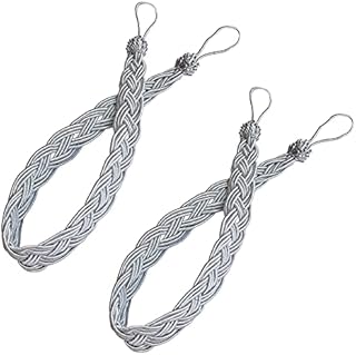 YankMooM 2 Pack Curtain Tiebacks Hand Knitting Curtains Tied Rope for Home Drapes and Curtain Decor Braided Curtain Tiebacks Holders (Grey)